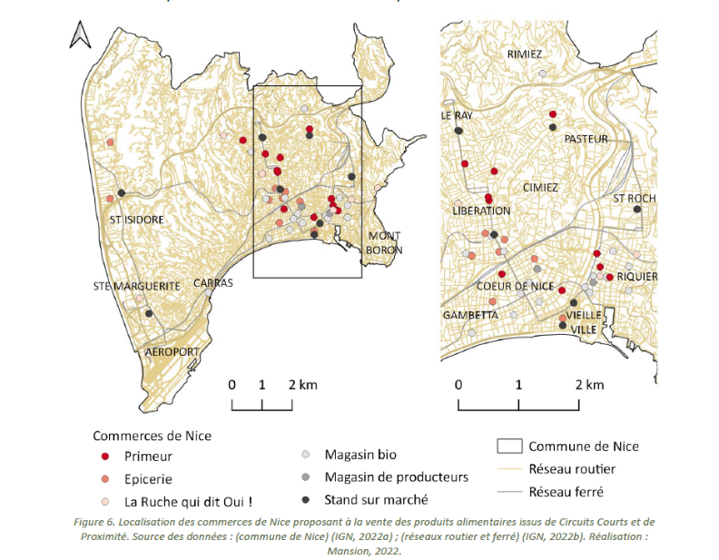 Map of the location of businesses in Nice offering local food products by Léa Mansion