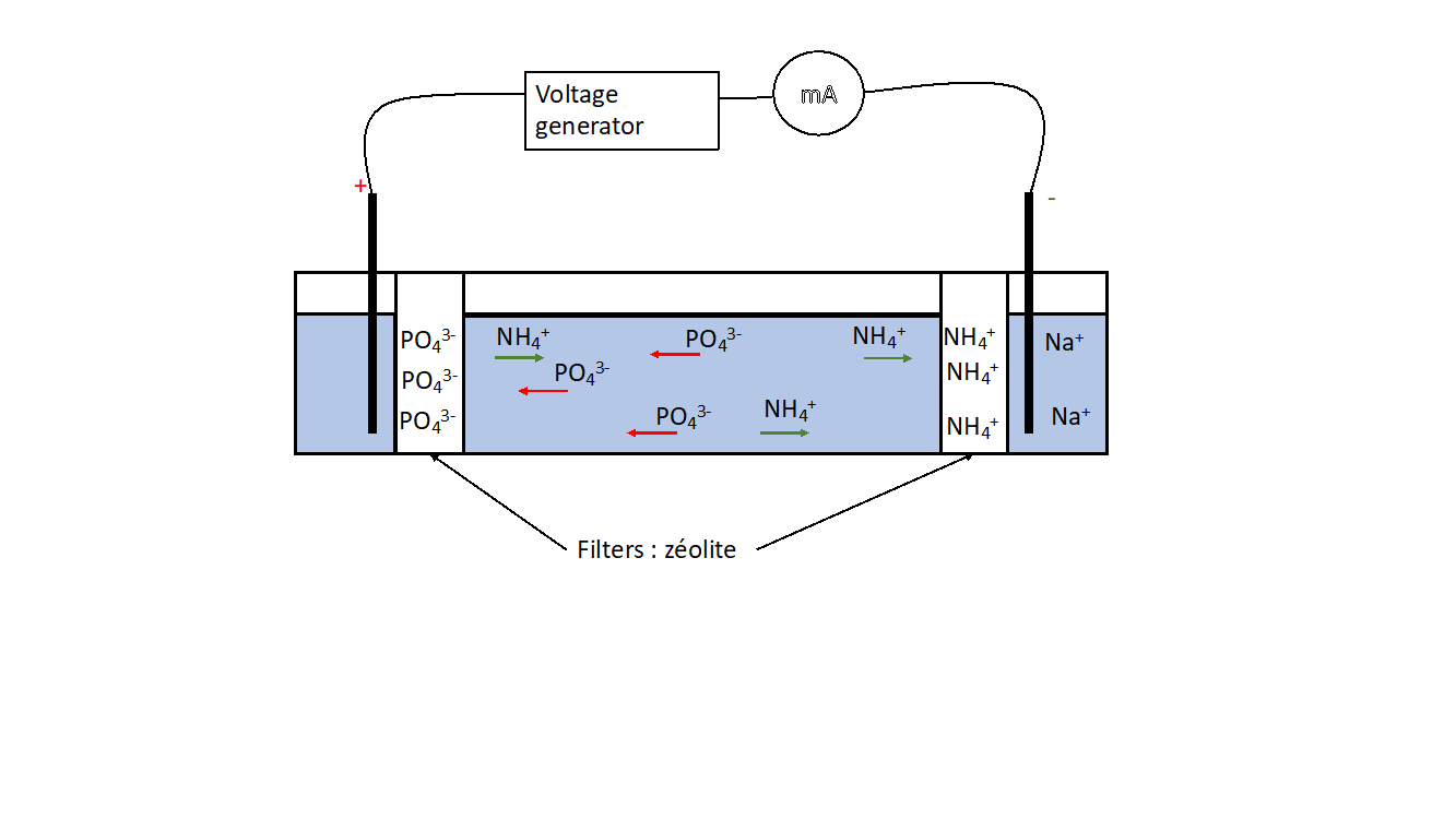 2)	Scheme of electromigration cell used at laboratory scale